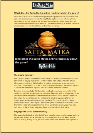 What does the Satta Matka online result say about the game?