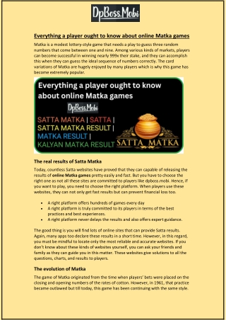 Everything a player ought to know about online Matka games