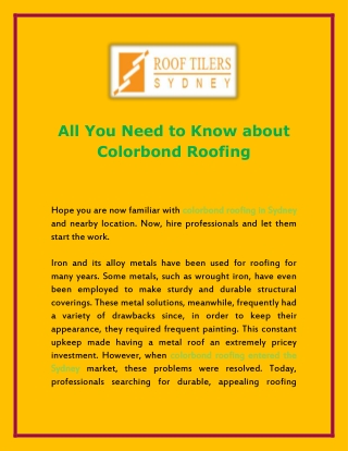 All You Need to Know about Colorbond Roofing