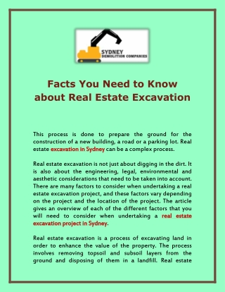 Facts You Need to Know about Real Estate Excavation