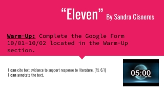 “Eleven” Part 2 By Sandra Cisneros Q1 Week 4 6th grade language arts