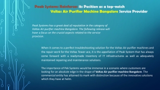 Peak Systems Reinforces its Position as a top-notch Voltas Air Purifier Machine Bangalore Service Provider