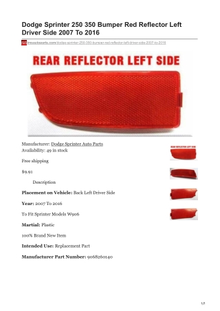 imsautoparts.com-Dodge Sprinter 250 350 Bumper Red Reflector Left Driver Side 2007 To 2016