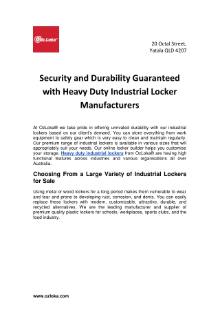 Security and Durability Guaranteed with Heavy Duty Industrial Locker Manufacturers