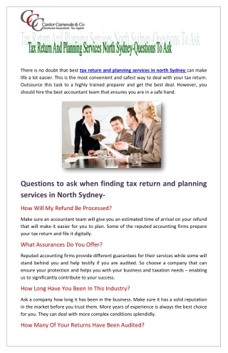 Tax Return And Planning Services North Sydney-Questions To Ask