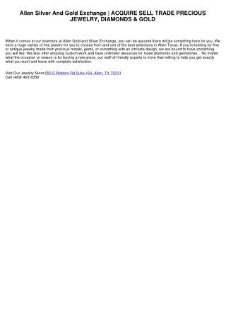 Allen Silver And Gold Exchange | GET OFFER PROFESSION JEWELRY, DIAMONDS & GOLD