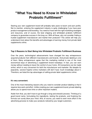 What You Need to Know in Whitelabel Probiotic Fulfillment