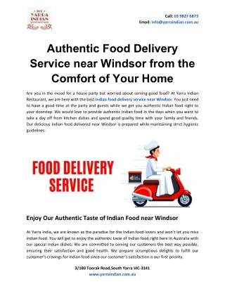 Authentic Food Delivery Service in Windsor from the Comfort of Your Home