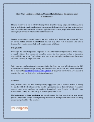How can online meditation courses help enhance happiness and fulfillment