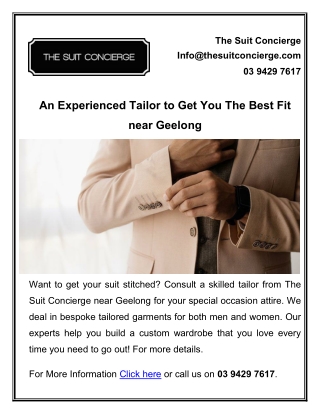 An Experienced Tailor to Get You The Best Fit near Geelong