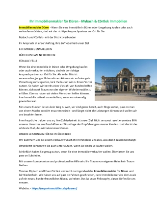 Ihr Immobilienmakler für Düren - Mybach & Cörtlek Immobilien