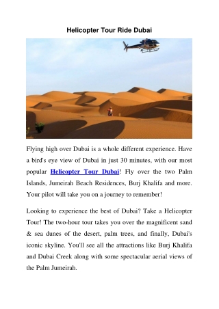 Helicopter Tour Ride Dubai