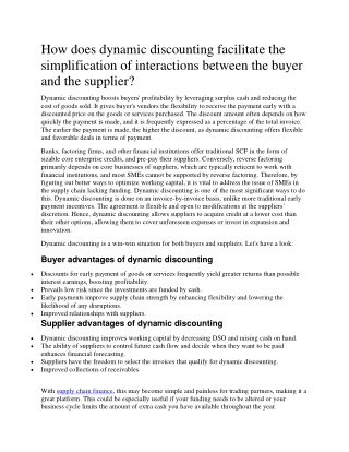 How does dynamic discounting facilitate the simplification of interactions between the buyer and the supplier