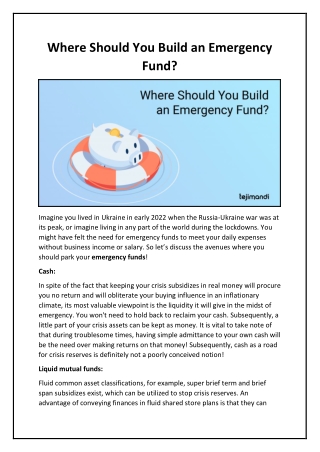 Where Should You Build an Emergency Fund