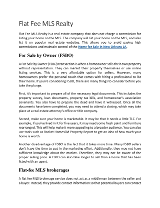 Flat Fee MLS Realty