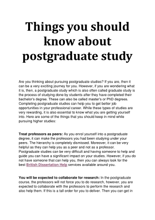Things you should know about postgraduate study