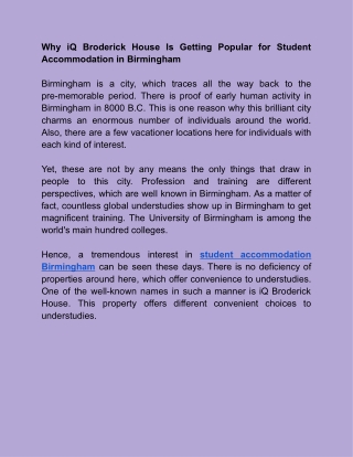 Why iQ Broderick House Is Getting Popular for Student Accommodation in Birmingham