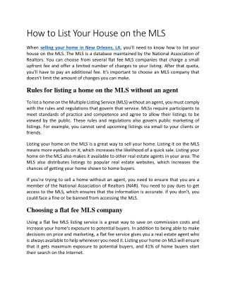 How to List Your House on the MLS
