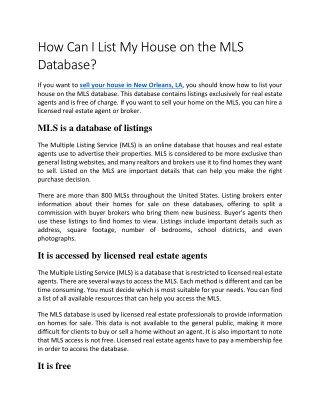 How Can I List My House on the MLS Database?