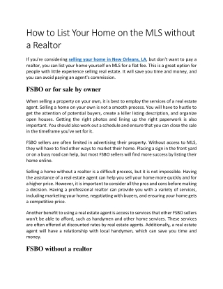 How to List Your Home on the MLS without a Realtor
