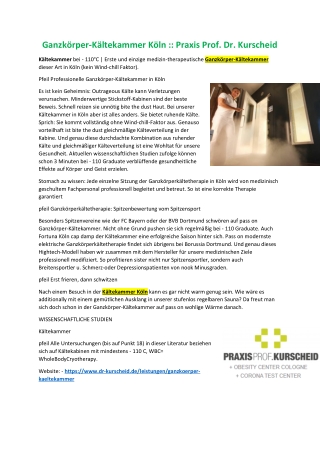 Ganzkörper-Kältekammer Köln :: Praxis Prof. Dr. Kurscheid