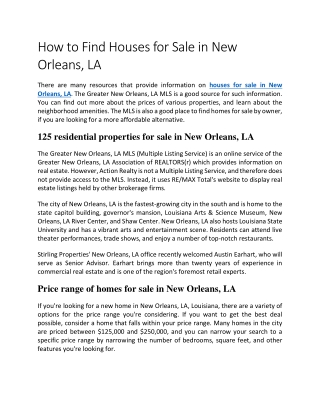How to Find Houses for Sale in New Orleans, LA