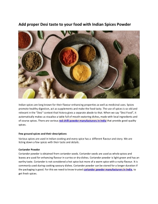 Add proper Desi taste to your food with Indian Spices Powder
