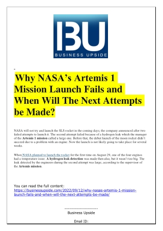 Why NASA’s Artemis 1 Mission Launch Fails and When Will The Next Attempts be Made