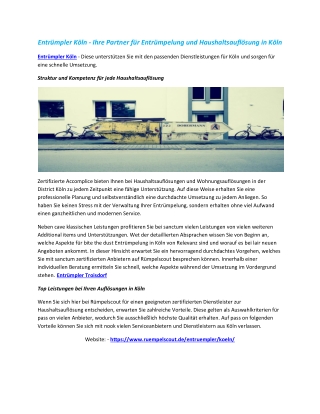 Entrümpler Köln - Ihre Partner für Entrümpelung und Haushaltsauflösung in Köln