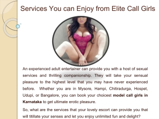 Services You can Enjoy from Elite Call Girls