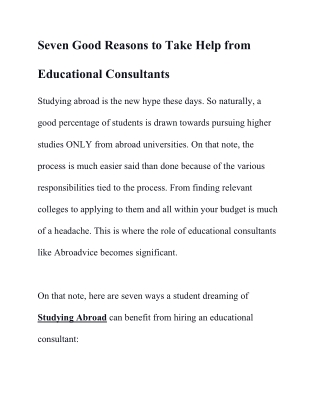 Seven Good Reasons to Take Help from Educational Consultants