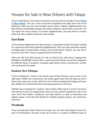 Houses for Sale in New Orleans with Falaya