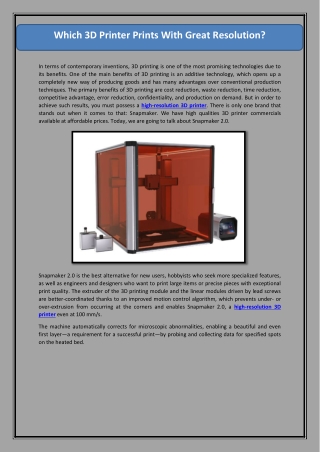 Which 3D Printer Prints With Great Resolution?