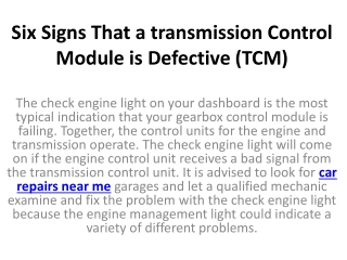 Six Signs That a Transmission Control Module is Defective (TCM)