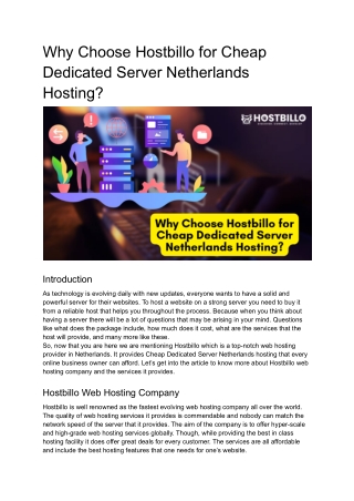 Why Choose Hostbillo for Cheap Dedicated Server Netherlands Hosting_