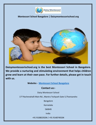 Montessori School Bangalore | Daisymontessorischool.org