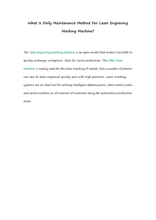 What Is Daily Maintenance Method For Laser Engraving Marking Machine
