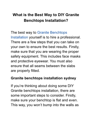 What is the Best Way to DIY Granite Benchtops Installation