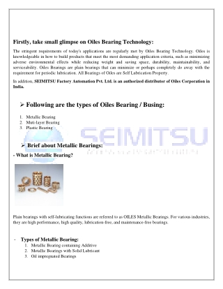 Informative PDF of Oiles Self-Lubricating Bearings | SEIMITSU | Distributor