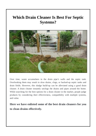 Which Drain Cleaner Is Best For Septic Systems?