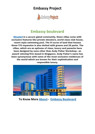 Embassy boulevard  | Embassy projects in bangalore | Embassy real estate project