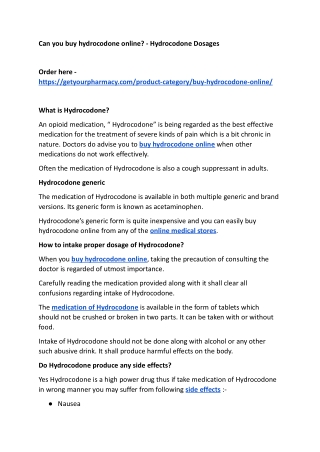 Can you buy hydrocodone online