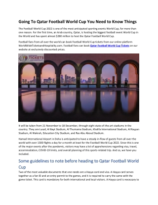 Going To Qatar Football World Cup You Need to Know Things