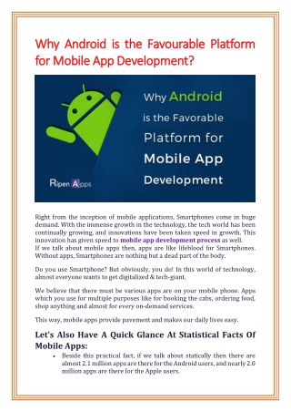 Why Android is the Favourable Platform for Mobile App Development