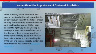 Know About the Importance of Ductwork Insulation