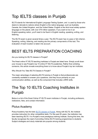 Top IELTS classes in Punjab