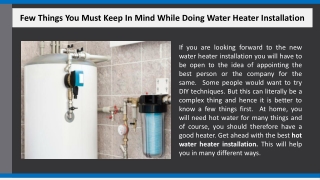 Few Things You Must Keep in Mind While Doing Water Heater Installation