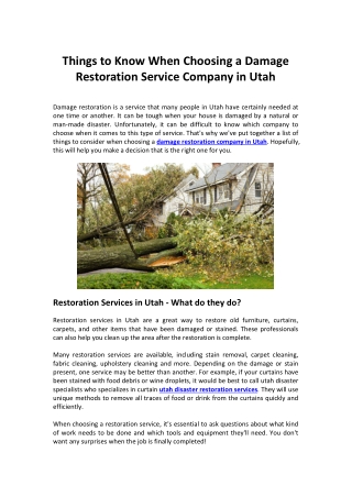 Things to Know When Choosing a Damage Restoration Service Company in Utah