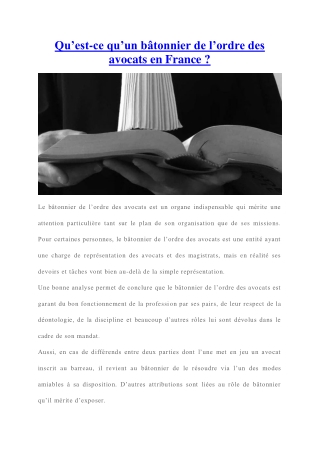Bâtonnier de l’ordre des avocats en France : c'est quoi ?