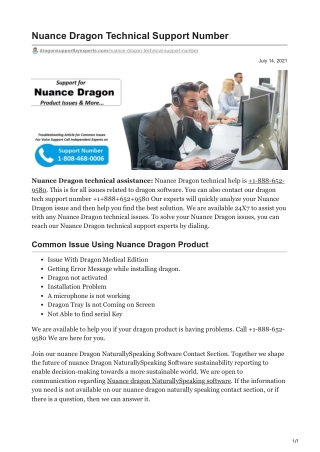 Nuance Dragon Technical Support Number